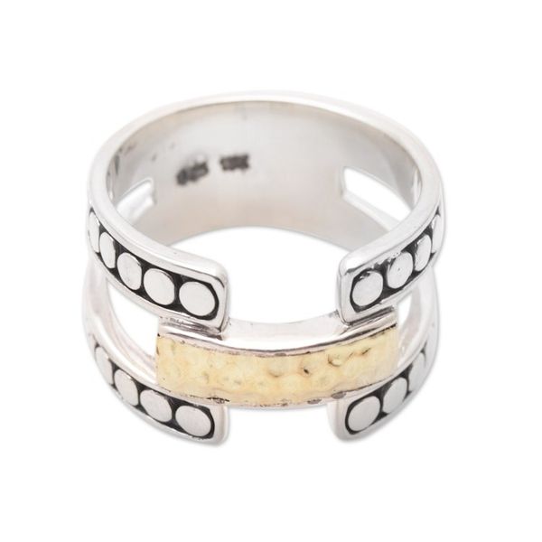 Alternate image for Band Ring with A Hammered Finish 18k Gold-Plated Accent Armadillo Glam