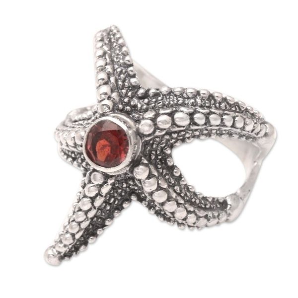 Alternate image for Garnet Sterling Silver Starfish Cocktail Ring from Bali Red Starfish