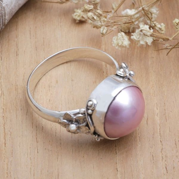 Alternate image for Floral Pink Cultured Pearl Cocktail Ring from Bali Jepun Joy