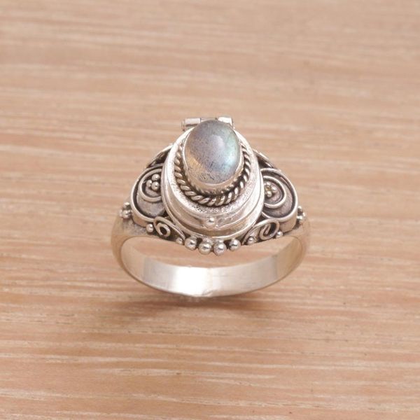 Alternate image for Labradorite and Sterling Silver Locket Ring from Bali Shimmering Shrine