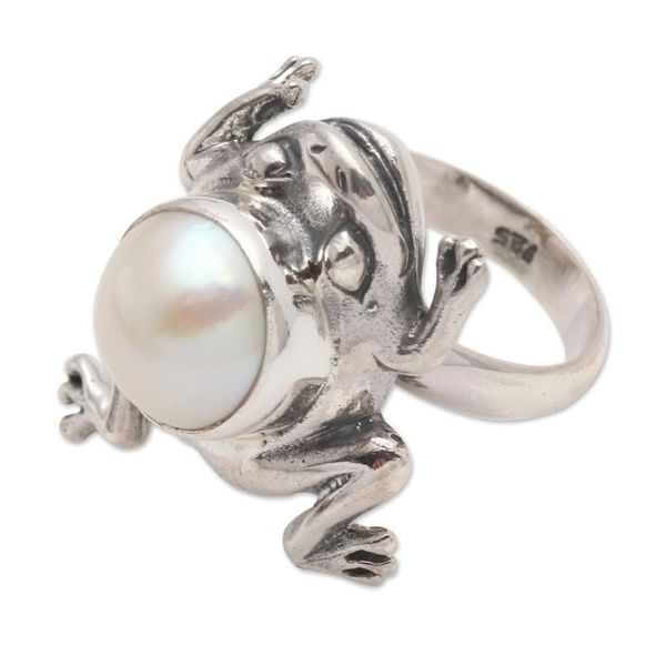 Alternate image for Cultured Pearl and Sterling Silver Frog Ring Free-Spirited Frog
