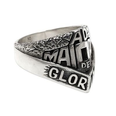 Alternate image for Artisan Crafted Mens Spiritual Ring in Sterling Silver Ad Maiorem Dei Gloriam