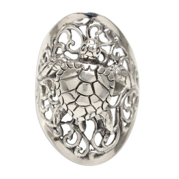 Alternate image for Sea Turtle Sterling Silver Cocktail Ring from Bali Elegant Sea Turtle
