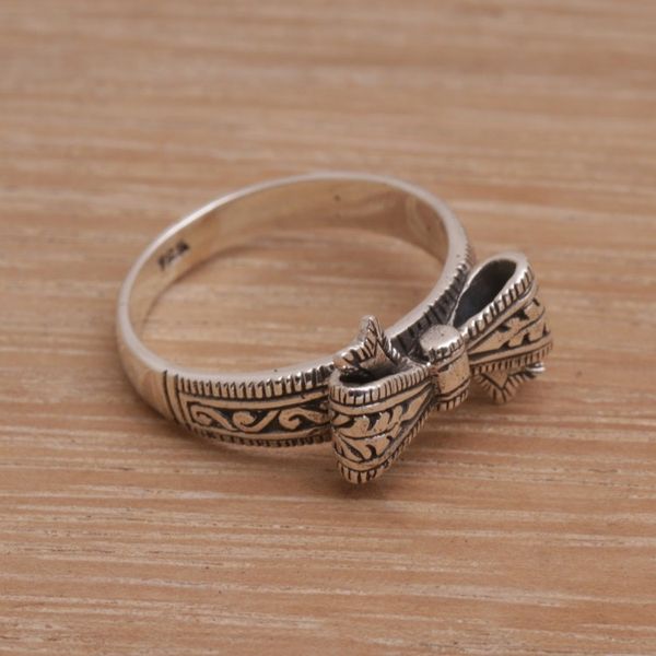Alternate image for Balinese Handmade 925 Sterling Silver Bow Cocktail Ring Celuk Bow