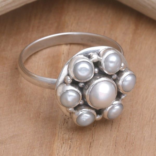 Alternate image for Sterling Silver and Pearl Cluster Ring White Rose