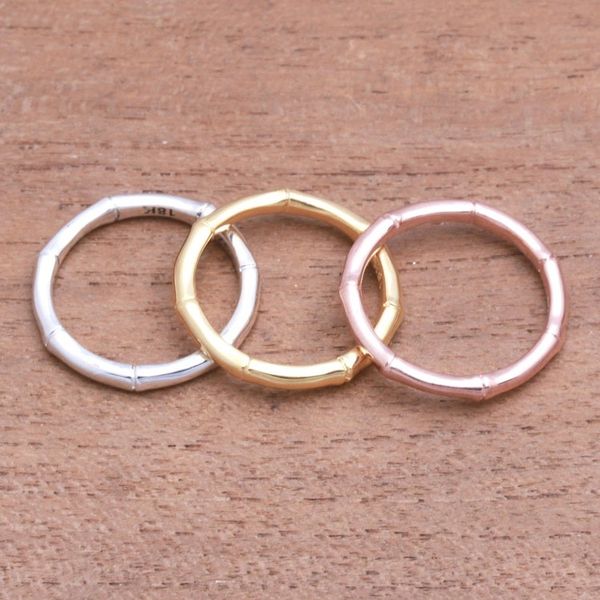 Alternate image for 3 Bamboo Motif Rings in Silver, Gold and Rose Gold Bamboo Trio