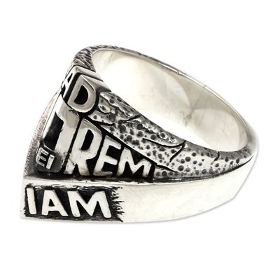 Alternate image for Artisan Crafted Mens Spiritual Ring in Sterling Silver Ad Maiorem Dei Gloriam