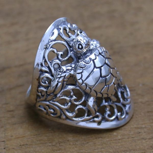 Alternate image for Sea Turtle Sterling Silver Cocktail Ring from Bali Elegant Sea Turtle