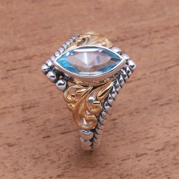 Alternate image for Gold Accented Marquise Blue Topaz Single-Stone Ring Marquise Order