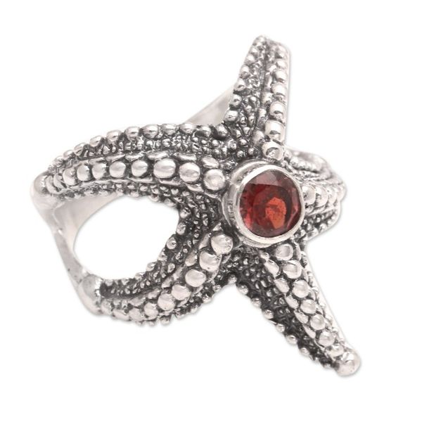 Alternate image for Garnet Sterling Silver Starfish Cocktail Ring from Bali Red Starfish