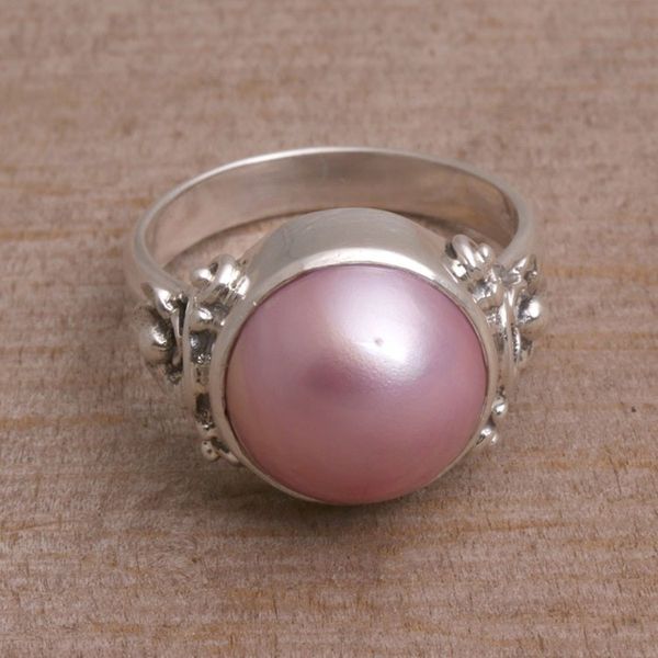 Alternate image for Floral Pink Cultured Pearl Cocktail Ring from Bali Jepun Joy