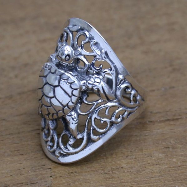Alternate image for Sea Turtle Sterling Silver Cocktail Ring from Bali Elegant Sea Turtle