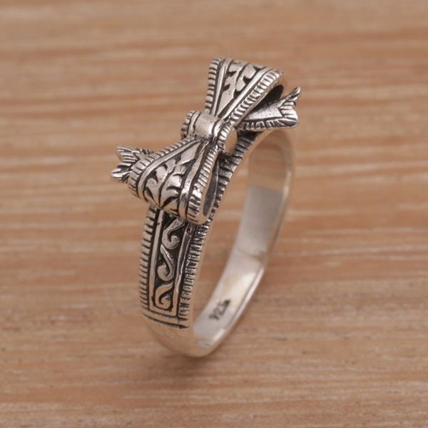 Alternate image for Balinese Handmade 925 Sterling Silver Bow Cocktail Ring Celuk Bow