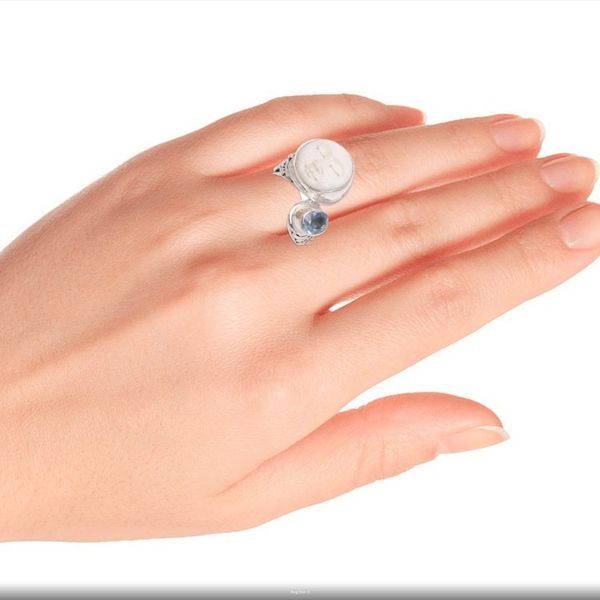 Alternate image for Blue Topaz and Bone Face Cocktail Ring from Bali Sparkling Face