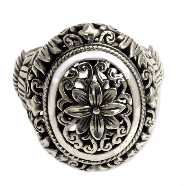 Alternate image for Hand Made Floral Sterling Silver Cocktail Ring Precious Lotus