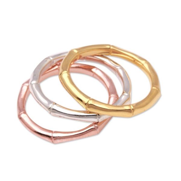 Alternate image for 3 Bamboo Motif Rings in Silver, Gold and Rose Gold Bamboo Trio