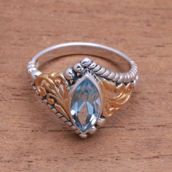 Alternate image for Gold Accented Marquise Blue Topaz Single-Stone Ring Marquise Order
