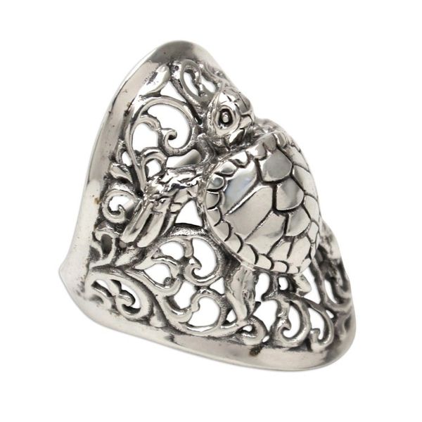 Alternate image for Sea Turtle Sterling Silver Cocktail Ring from Bali Elegant Sea Turtle