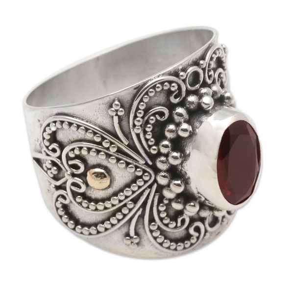 Alternate image for Balinese Silver and Oval Garnet Ring with Gold Accents Oval Crimson Glow