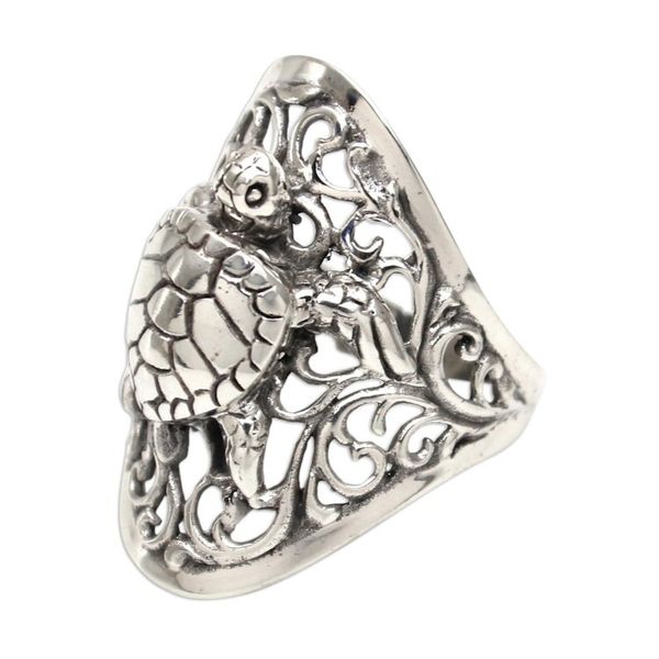 Alternate image for Sea Turtle Sterling Silver Cocktail Ring from Bali Elegant Sea Turtle