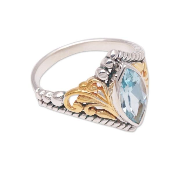 Alternate image for Gold Accented Marquise Blue Topaz Single-Stone Ring Marquise Order