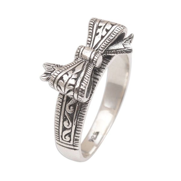 Alternate image for Balinese Handmade 925 Sterling Silver Bow Cocktail Ring Celuk Bow