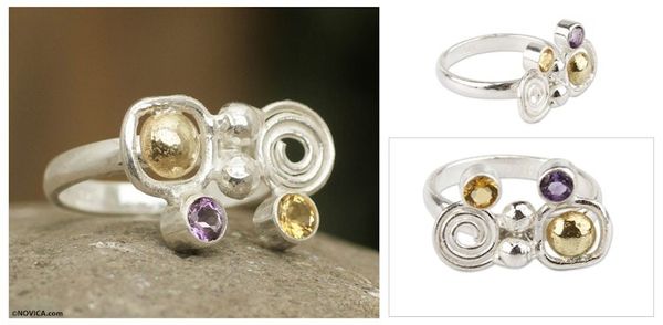 Alternate image for Amethyst and Citrine Silverl Ring with 18k Gold from Peru Intriguing Illusion