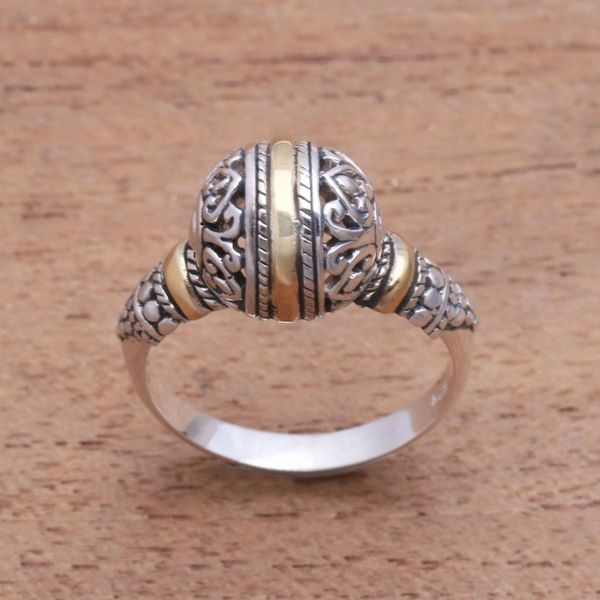 Alternate image for Round Gold Accented Sterling Silver Cocktail Ring Patterned Orb
