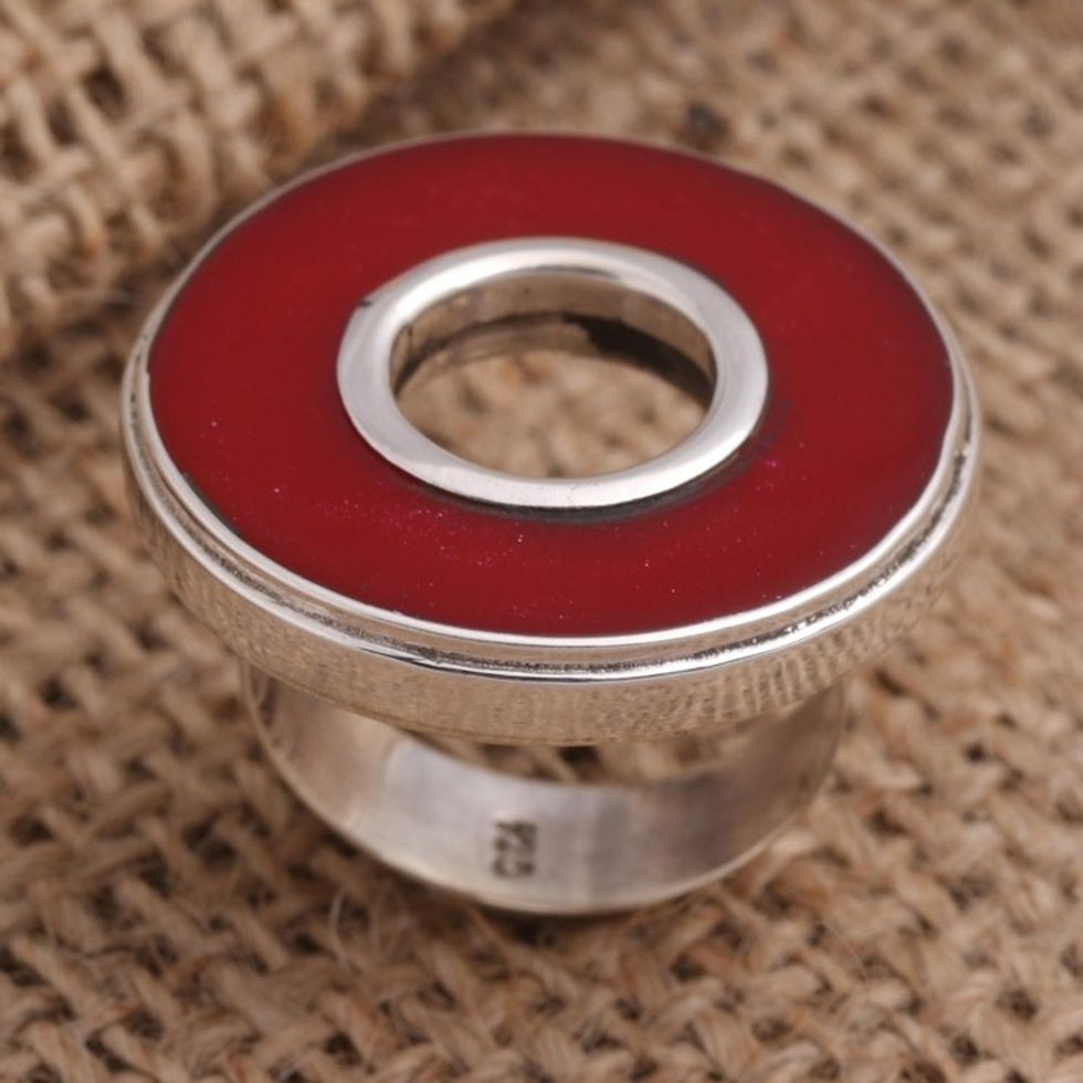 Red Resin and Sterling Silver Cocktail Ring 'In the Round - Red'