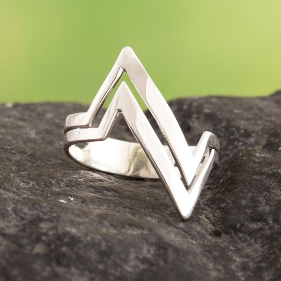 High Polished Geometric Sterling Silver Band Ring from Peru 'Thunder Marvel'
