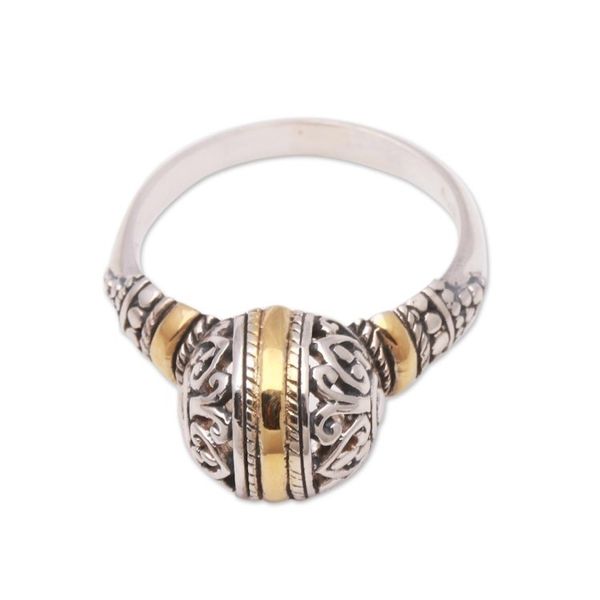 Alternate image for Round Gold Accented Sterling Silver Cocktail Ring Patterned Orb
