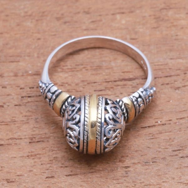 Alternate image for Round Gold Accented Sterling Silver Cocktail Ring Patterned Orb