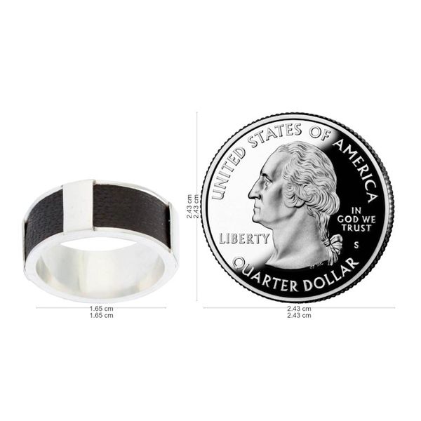 Alternate image for Artisan Crafted Leather Accent Sterling Silver Band Ring Leather Minimalist