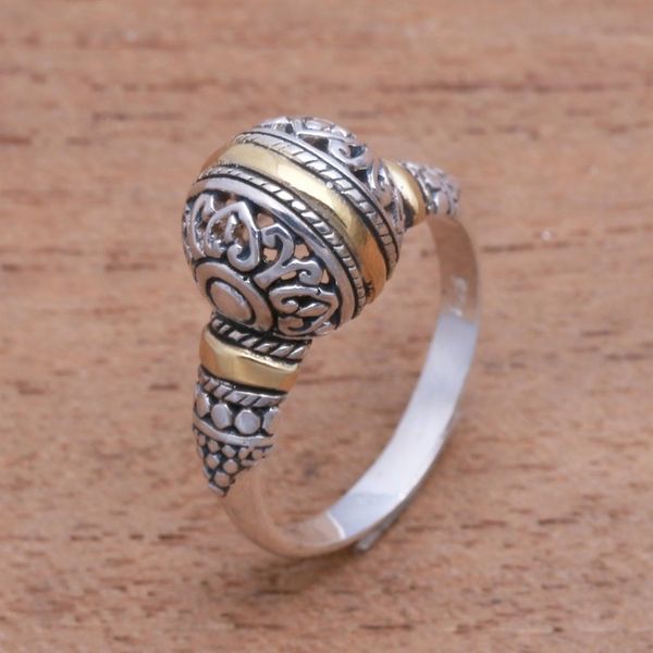 Alternate image for Round Gold Accented Sterling Silver Cocktail Ring Patterned Orb