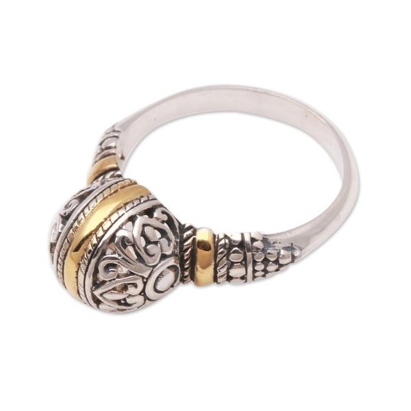 Alternate image for Round Gold Accented Sterling Silver Cocktail Ring Patterned Orb