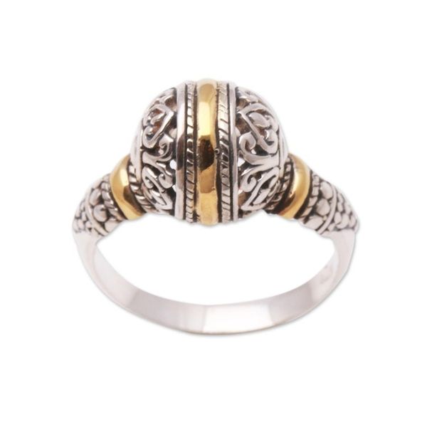 Alternate image for Round Gold Accented Sterling Silver Cocktail Ring Patterned Orb