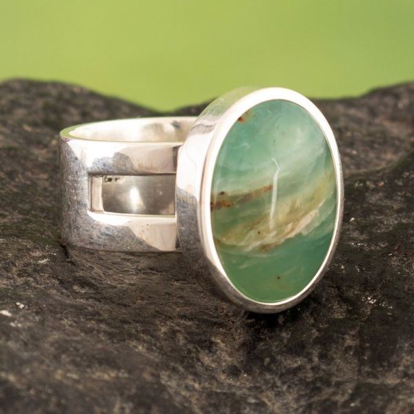 Alternate image for Modern Minimalist Round Opal Single Stone Ring from Peru Powerful Truth