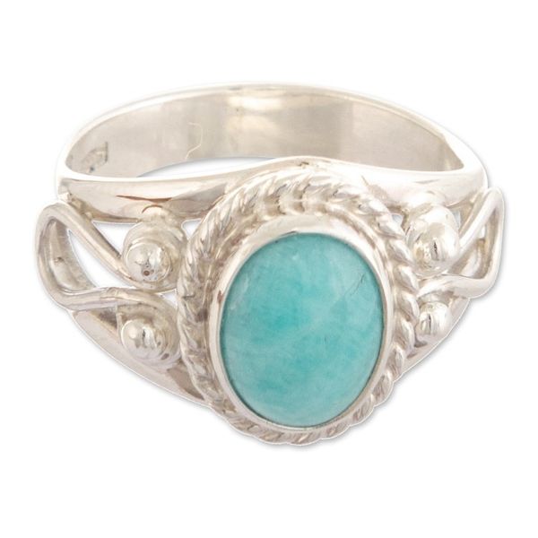 Alternate image for Peru Ornate Silver and Amazonite Single Stone Ring Radiant Elegance