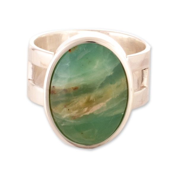 Alternate image for Modern Minimalist Round Opal Single Stone Ring from Peru Powerful Truth
