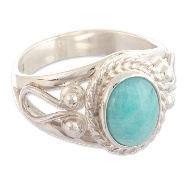 Alternate image for Peru Ornate Silver and Amazonite Single Stone Ring Radiant Elegance