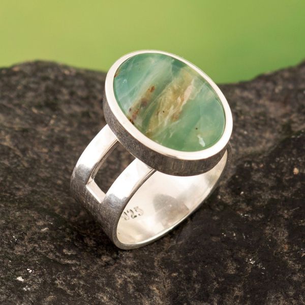 Alternate image for Modern Minimalist Round Opal Single Stone Ring from Peru Powerful Truth