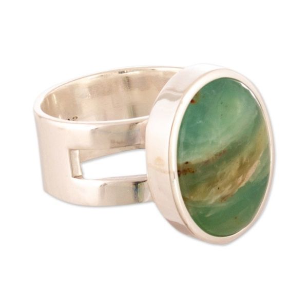 Alternate image for Modern Minimalist Round Opal Single Stone Ring from Peru Powerful Truth