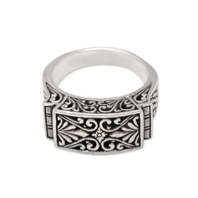 Alternate image for Vine Pattern Sterling Silver Signet Ring Crafted in Bali Extraordinary Vines