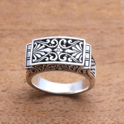 Alternate image for Vine Pattern Sterling Silver Signet Ring Crafted in Bali Extraordinary Vines