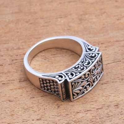 Alternate image for Vine Pattern Sterling Silver Signet Ring Crafted in Bali Extraordinary Vines