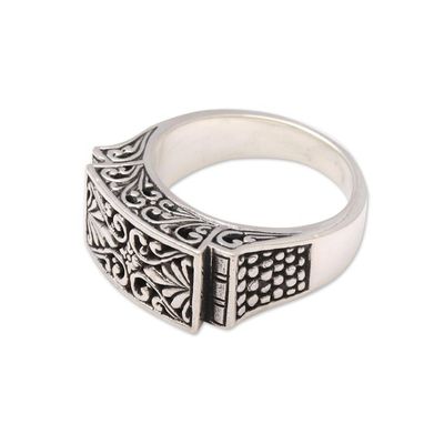 Alternate image for Vine Pattern Sterling Silver Signet Ring Crafted in Bali Extraordinary Vines