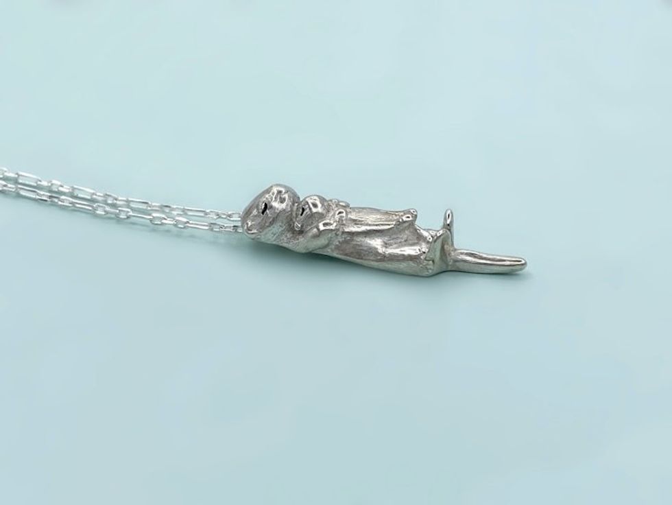 Silver Otter with Baby Necklace