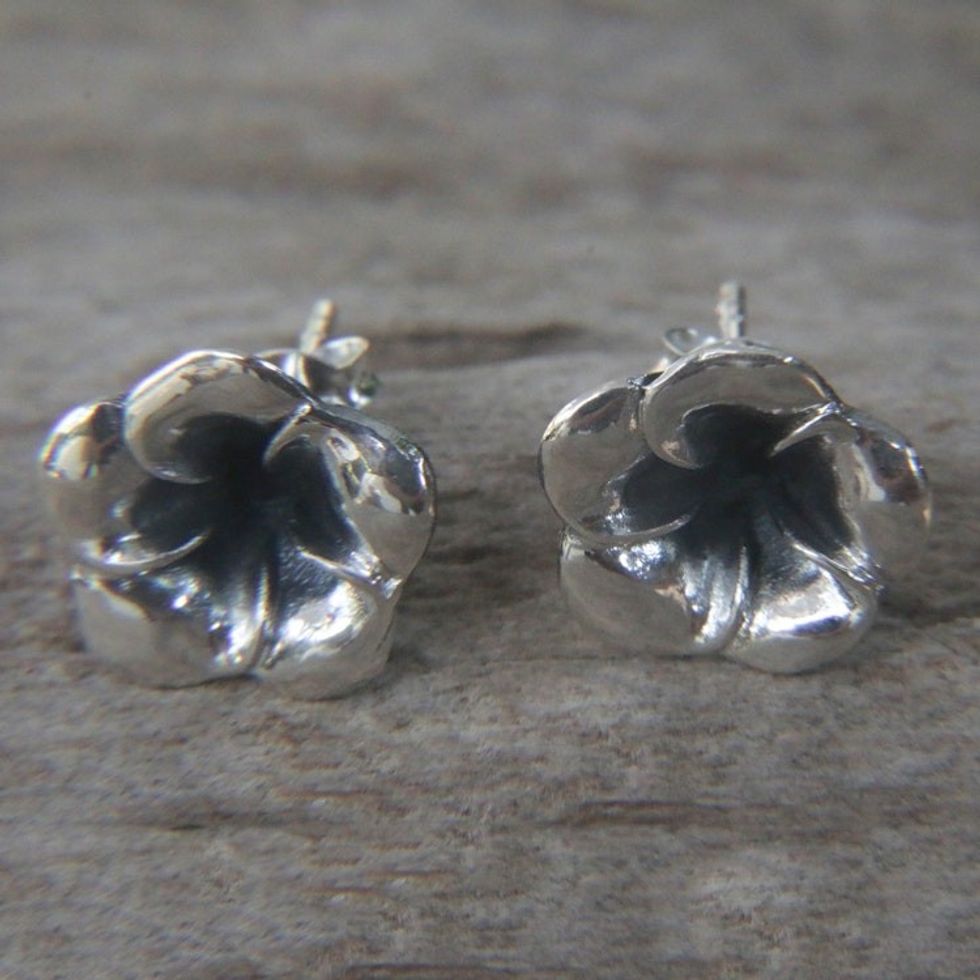 Floral Sterling Silver Stud Earrings 'Silver Allamanda'