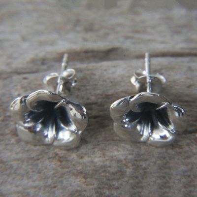 Alternate image for Floral Sterling Silver Stud Earrings Silver Allamanda