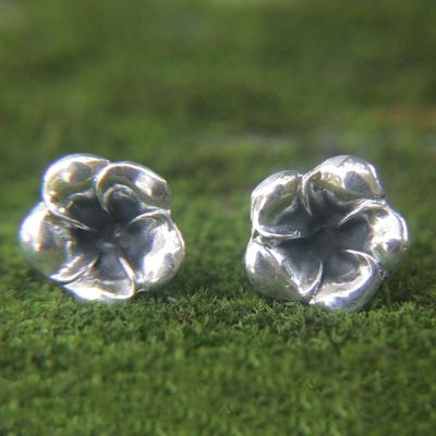 Alternate image for Floral Sterling Silver Stud Earrings Silver Allamanda